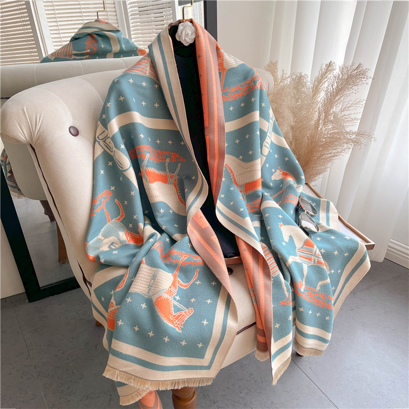 Cashmere Pashmina Wrap - الفاخرة الحصان طباعة سميكة بطانية كشمير