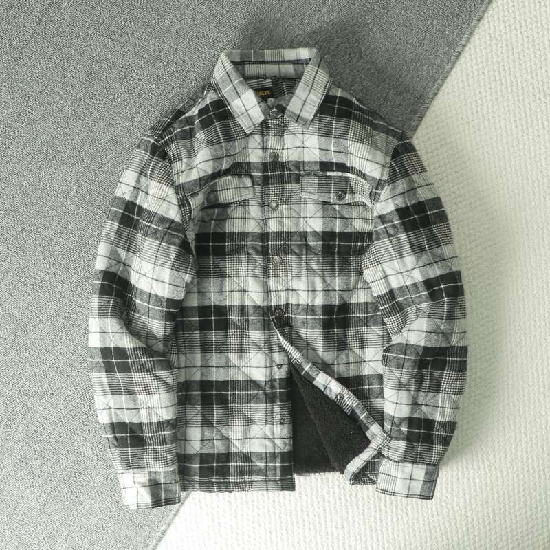 Flannel Shirt Lined - خريف شتاء الرجال منقوشة الفانيلا الصوف