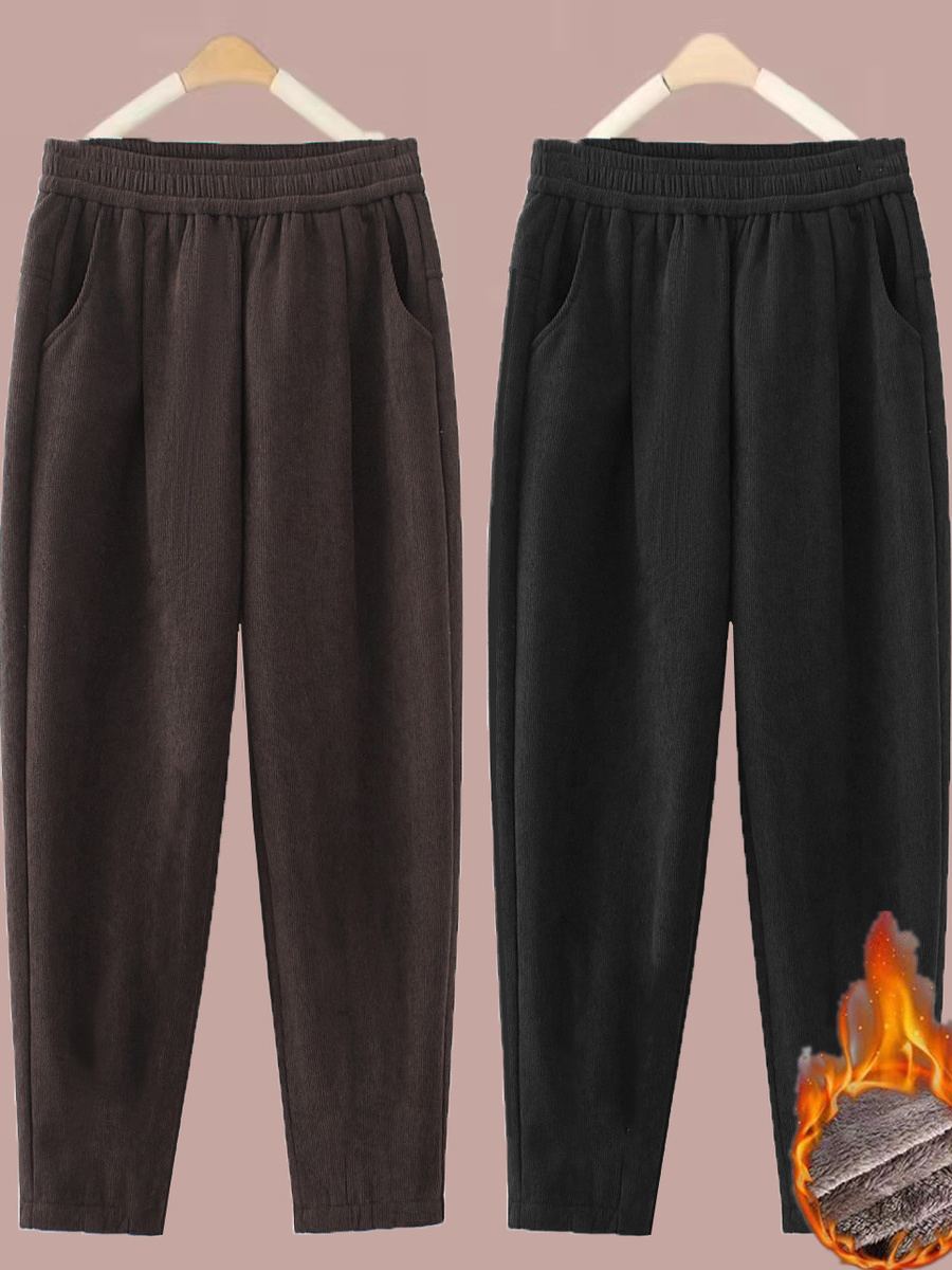 Corduroy Pant Warm - بنطلون نسائي سميك مستقيم الساق من