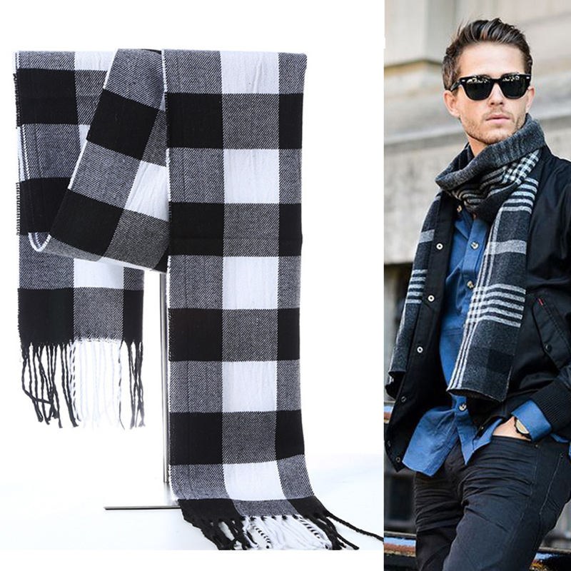 Wool Scarf Men - الشتاء الرجال وشاح منقوشة شريط شال
