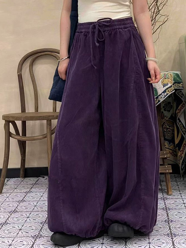 Corduroy Pant Warm - بنطلون نسائي واسع الساق بخصر مرتفع