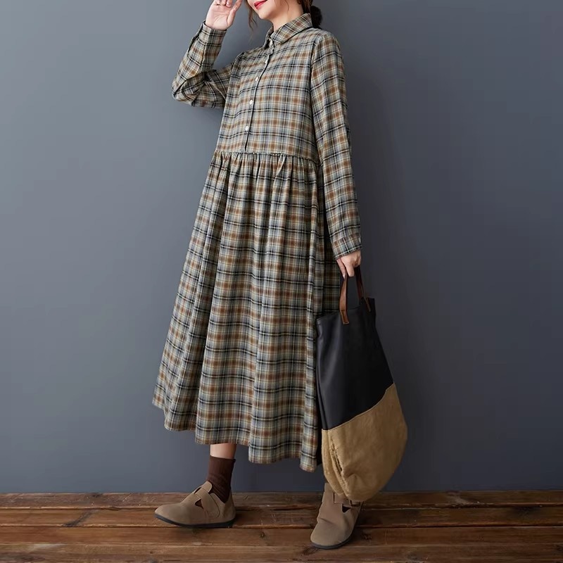 فستان قميص كوري فضفاض بنقشة مر - مراجعة Flannel Shirt Lined وسعره