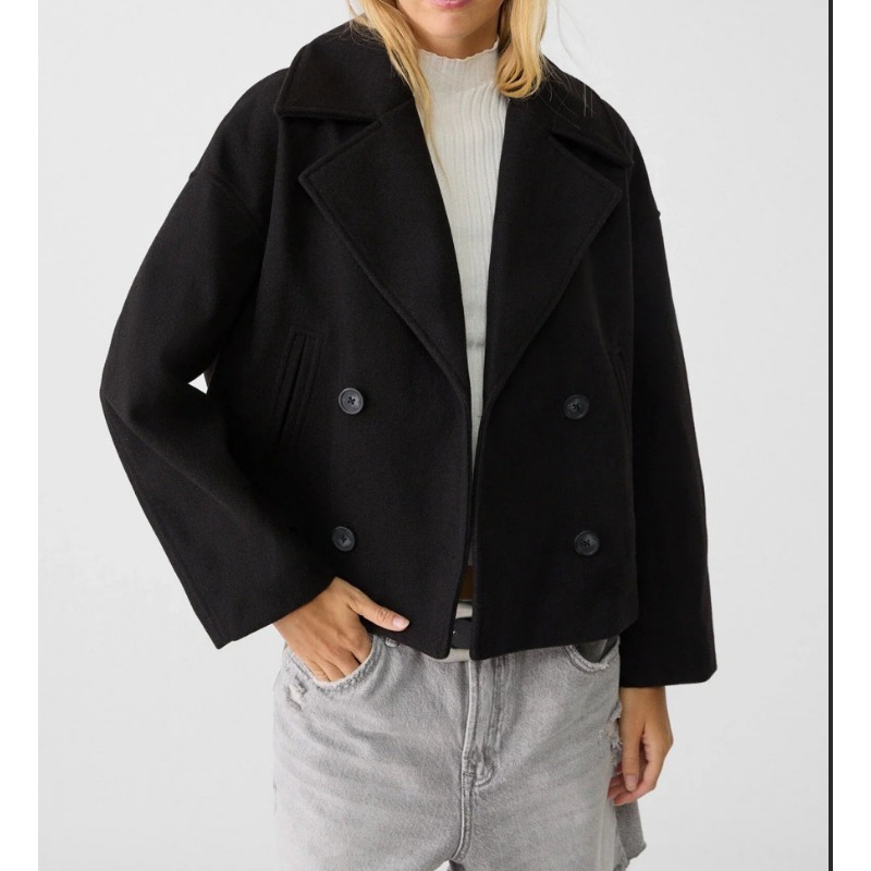 معطف نسائي قصير بقصة فضفاضة مز - مراجعة Wool Coat Peacoat وسعره