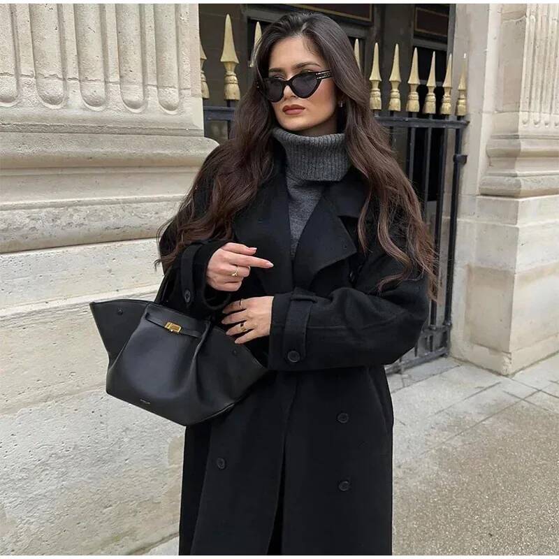 معطف نسائي طويل أنيق من الصوف  - مراجعة Wool Coat Peacoat وسعره